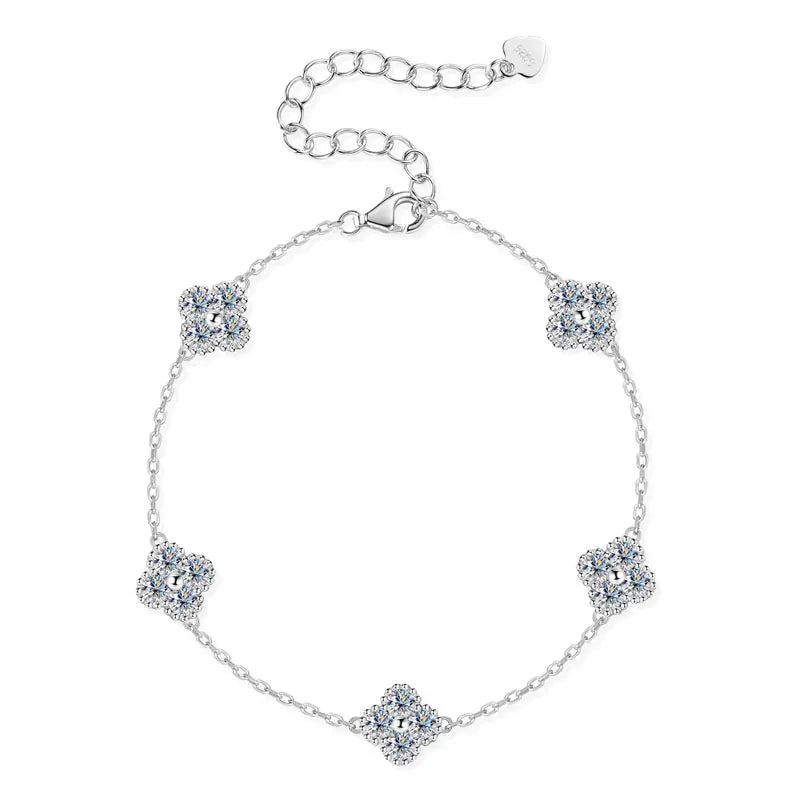 18k Gold Plated Silver Flower Clover  Moissanite Bracelet