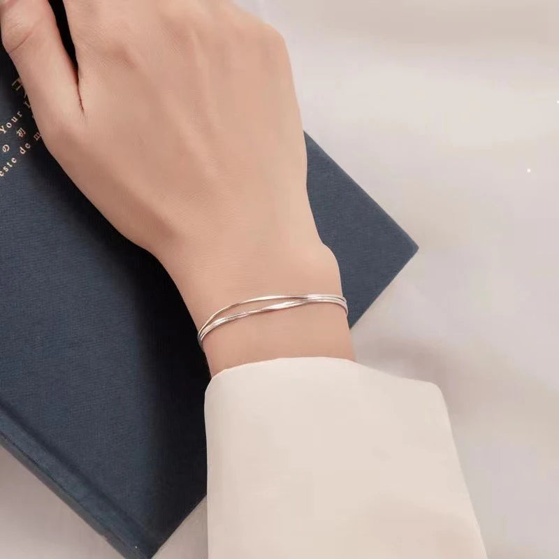 Women's Sterling Silver Three Layer Thread Chain Bracelet