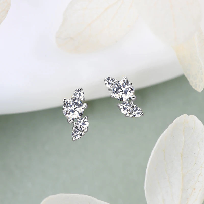 Womens Leaf-shape Moissanite Silver Mini Studs Earrings