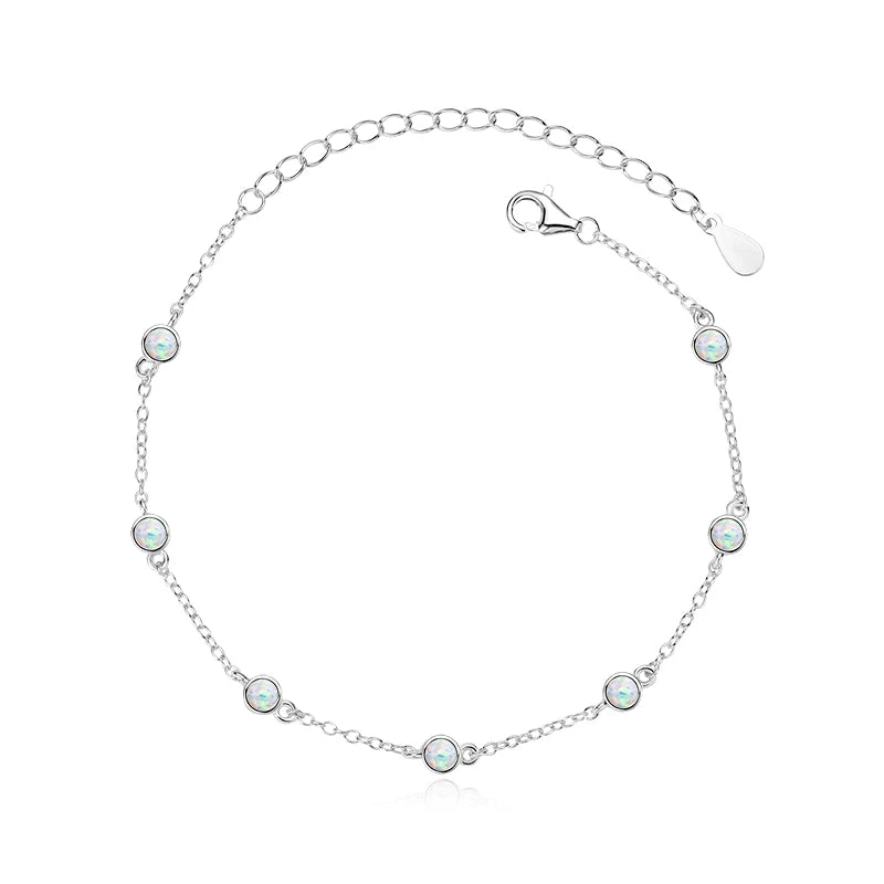 Womens Bezel Silver Adjustable Chain Opal Bracelet