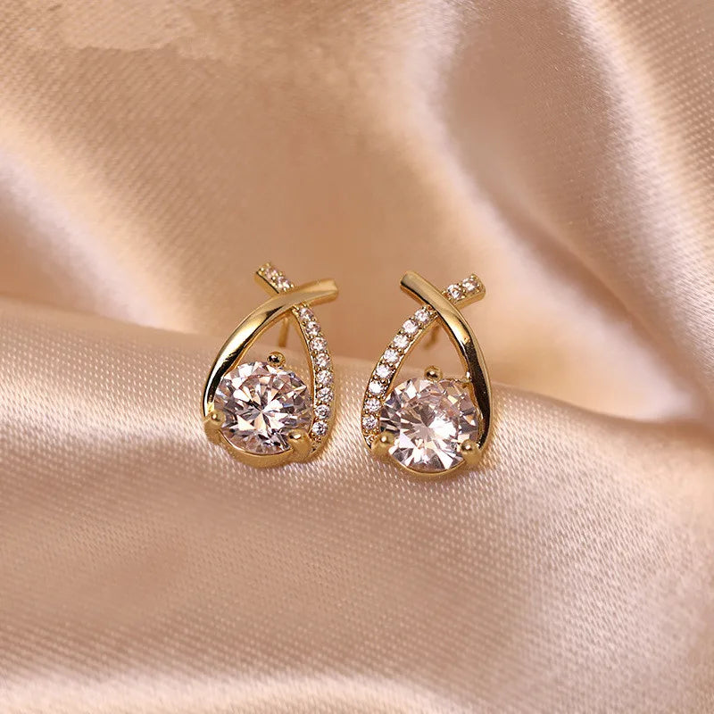 Silver Stud Earrings Moissanite Fishtail Cross Earrings