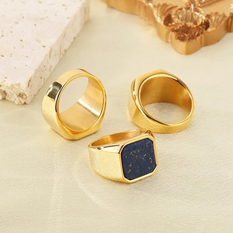 Men KALE Domineering Stainless Steel Amber Stone Ring