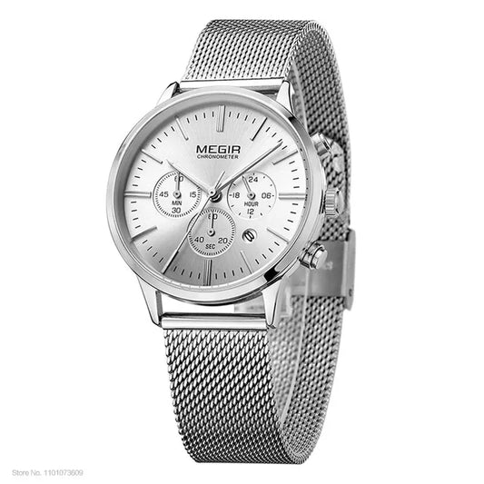 Women's Stainless Steel Mesh Bracelete Quartz Watch Chronograph Watch.