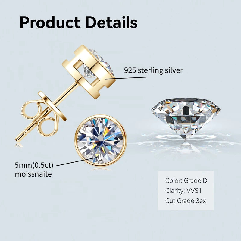 Moissanite Silver Plated Gold Earrings for Women
