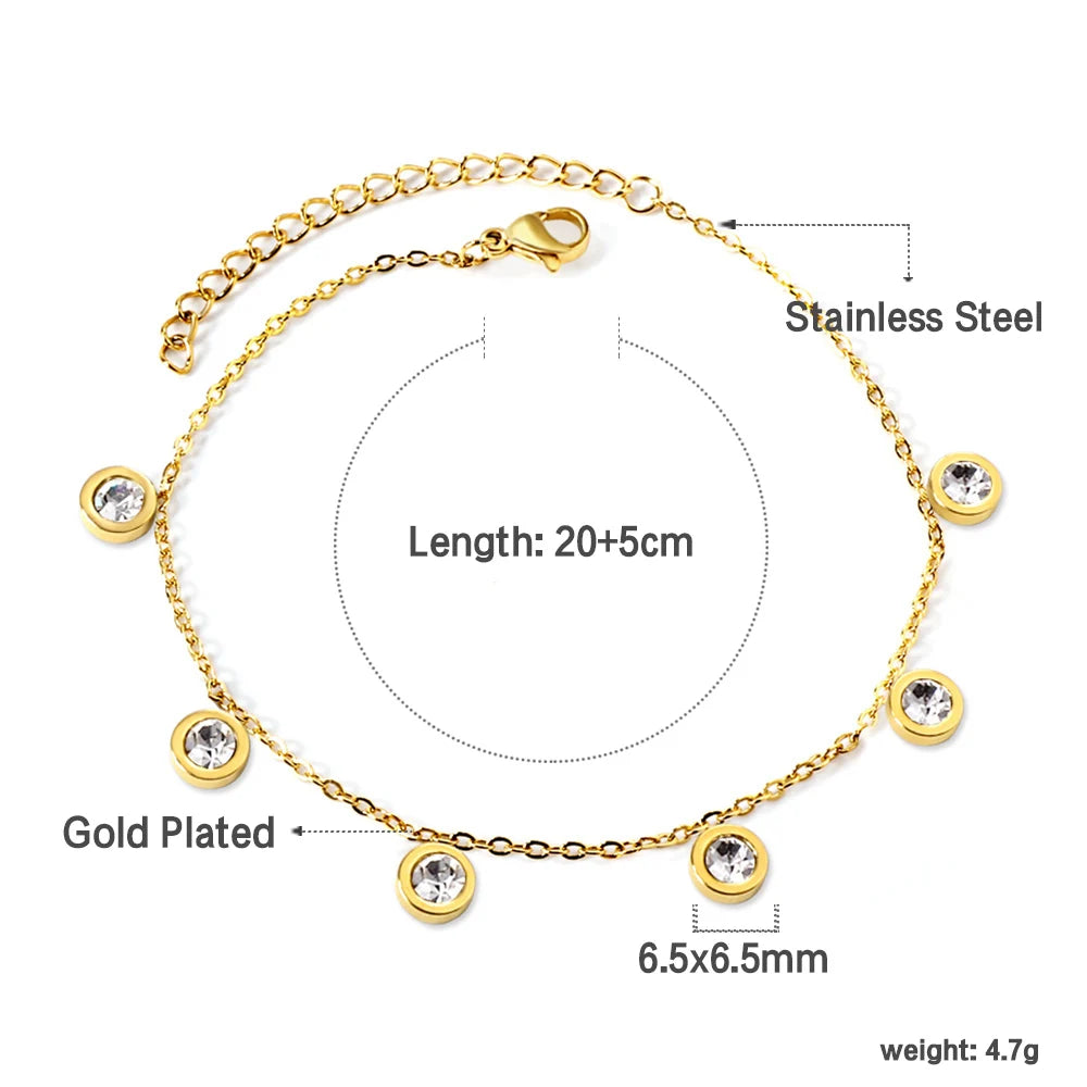 Stainless Steel Anklet for Women Cubic Zirconia Crystal Charm.