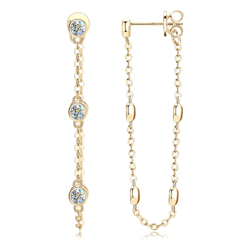 Women's Sterling Silver Long Chain Moissanite Drop Earrings