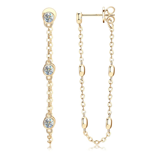 Women's Sterling Silver Long Chain Moissanite Drop Earrings