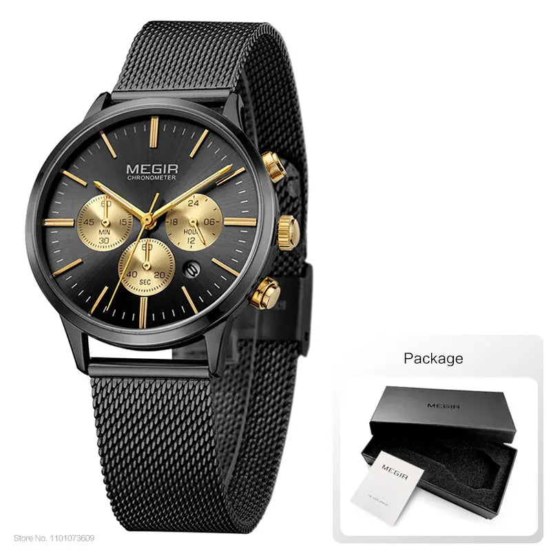 Women's Stainless Steel Mesh Bracelete Quartz Watch Chronograph Watch.