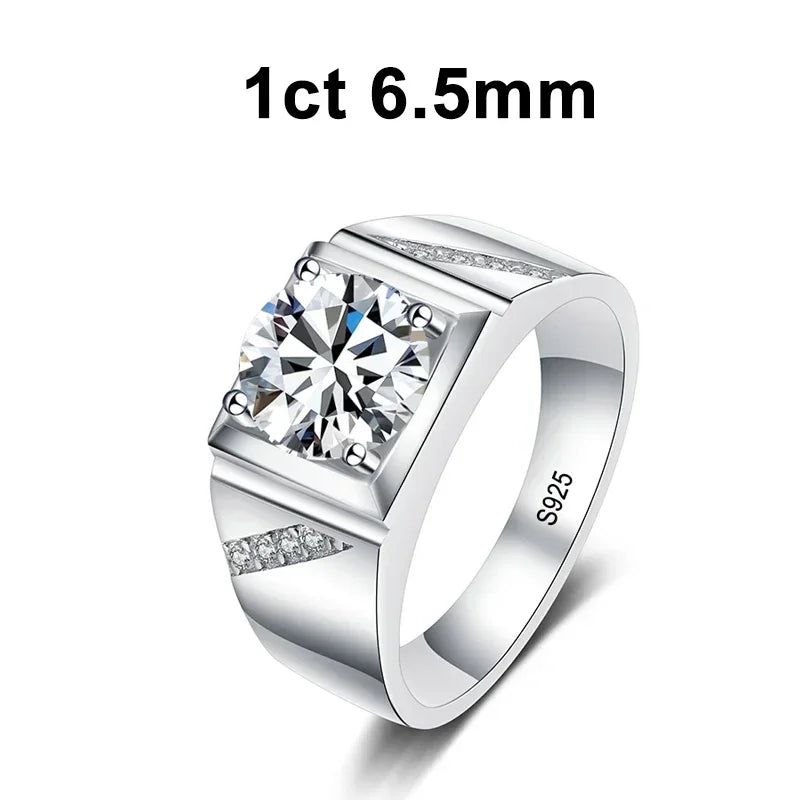Mens Silver Lab Diamond Gold Plated Moissanite Ring