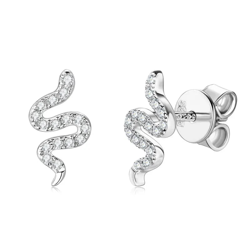 Women Silver Tiny Spirit Snake Moissanite Stud Earrings