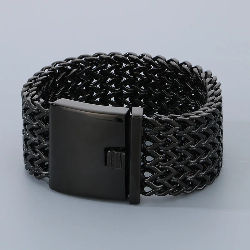 30MM Stainless Steel Mesh Chain Bracelet for Men Silver Color.