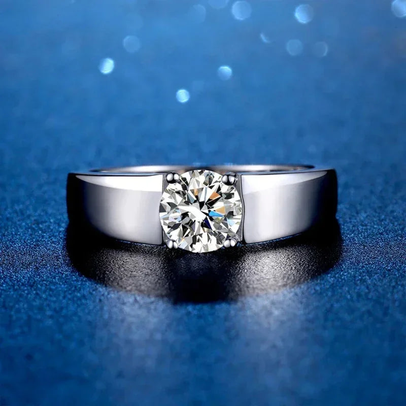 Men's Moissanite 925 Sterling Silver Wedding Band Ring