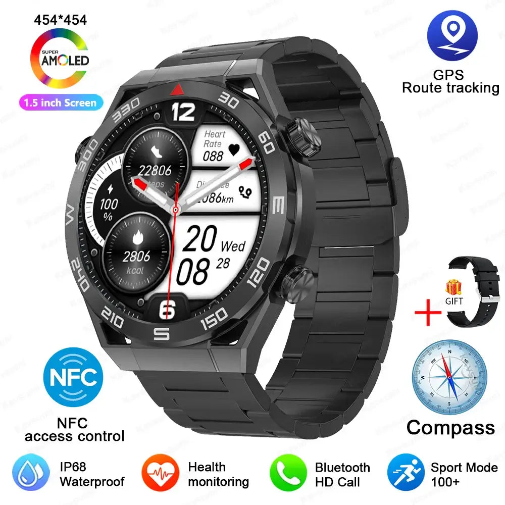 Smart Watch Men GPS Compass Heart Rate ECG+PPG Bluetooth Call. Fit Bit Mens Watch,Mens Smart Watch