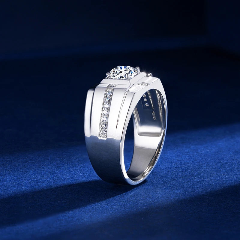 Mens 925 Sterling Silver Engagement Moissanite Ring