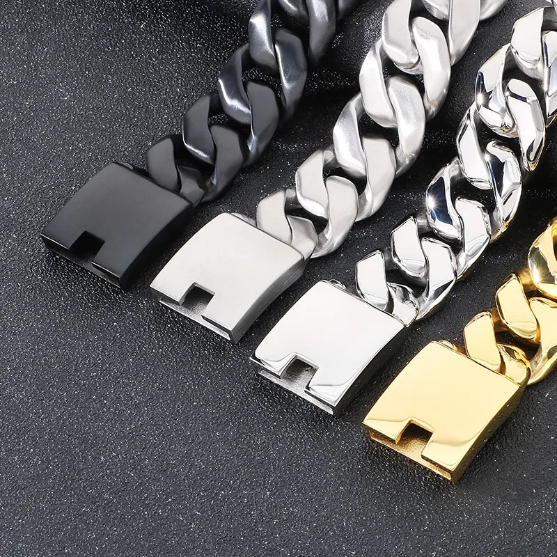 24mm 316L Stainless Steel Cuban Chain Mens Bracelet Black/Gold Color.