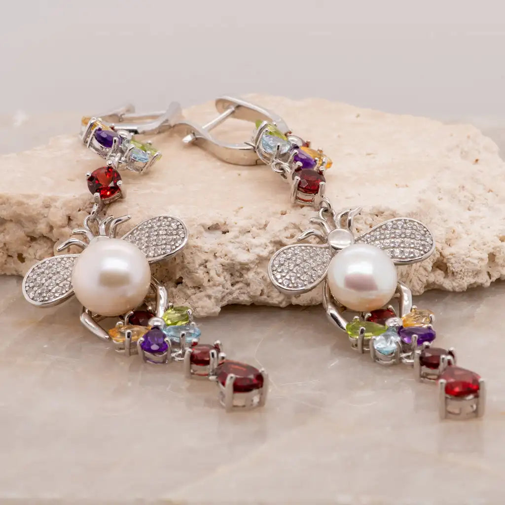 Women's Sterling Silver Flower Freshwater Pearl Earrings