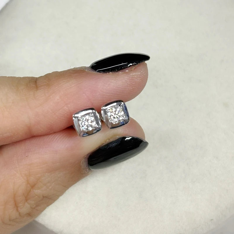 Silver Small Square Moissanite Stud Earrings for Women