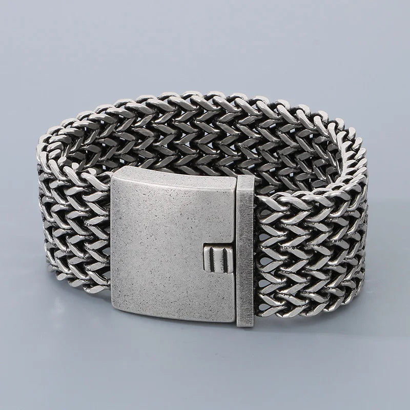 30MM Stainless Steel Mesh Chain Bracelet for Men Silver Color.