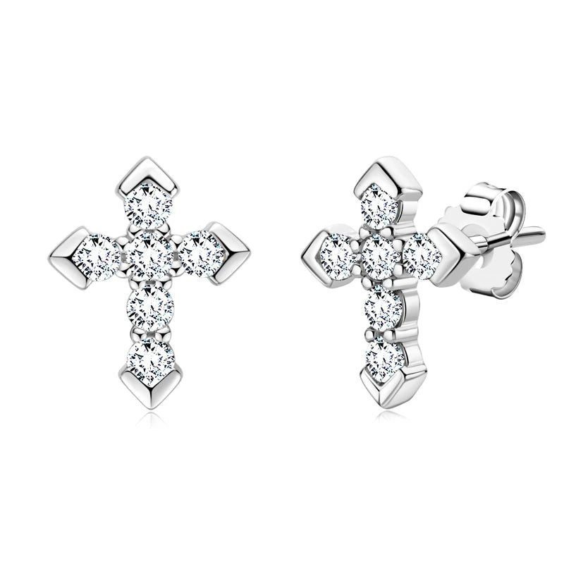 Womens Moissanite 925 Silver Cross  Piercing Stud Earrings