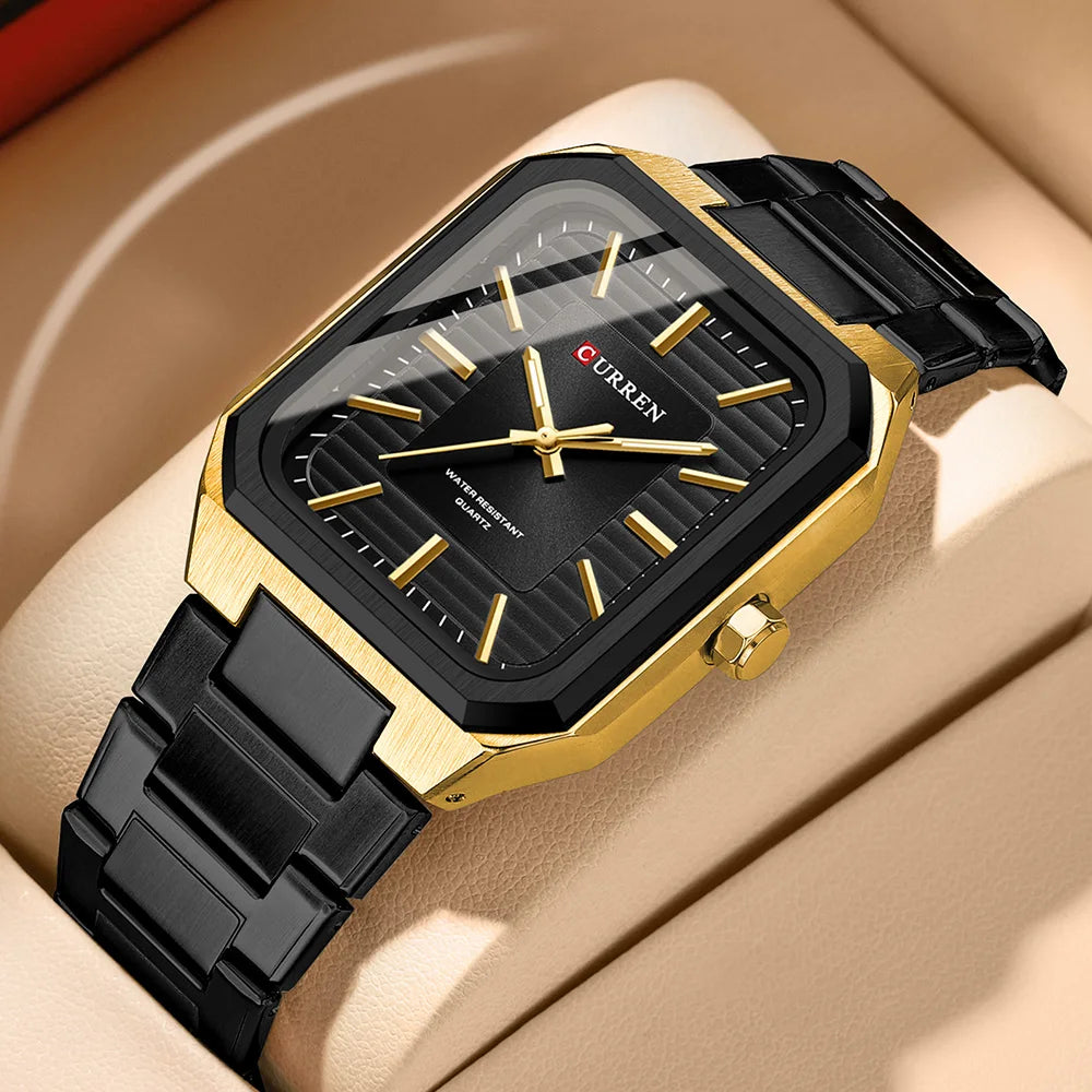 Mens Stainless Steel Rectangle Dial Quartz  Luminous Watch