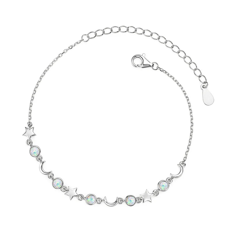Opal 925 Silver Chain Moon Star BraceletsS for Women