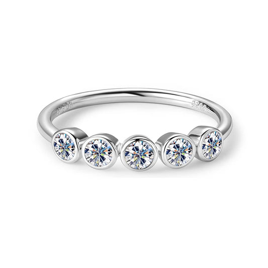 Sterling Silver Five Stones  Moissanite Rings for Women
