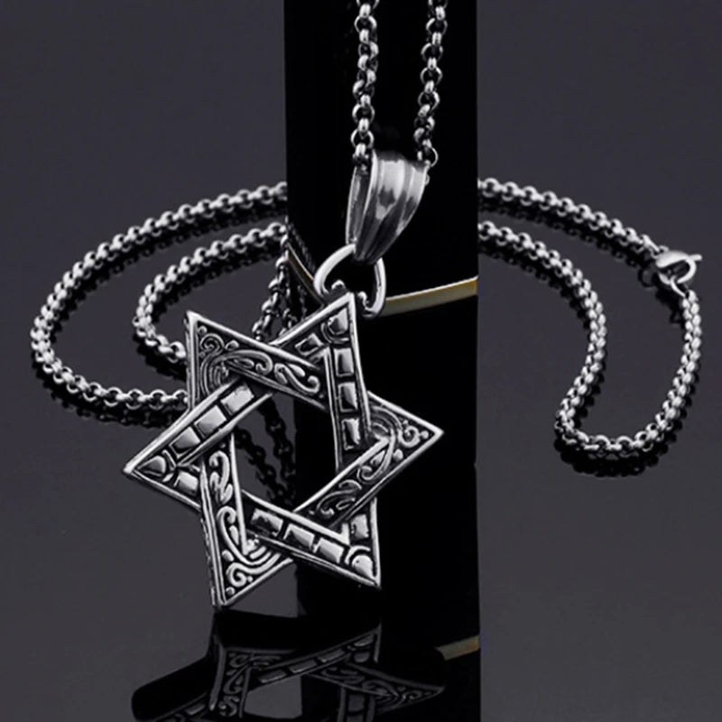 Men's Stainless Steel Chain Link Fashion Hexagram Necklace