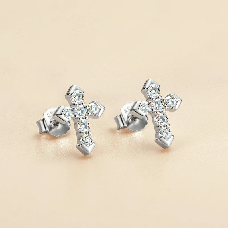 Womens Moissanite 925 Silver Cross  Piercing Stud Earrings