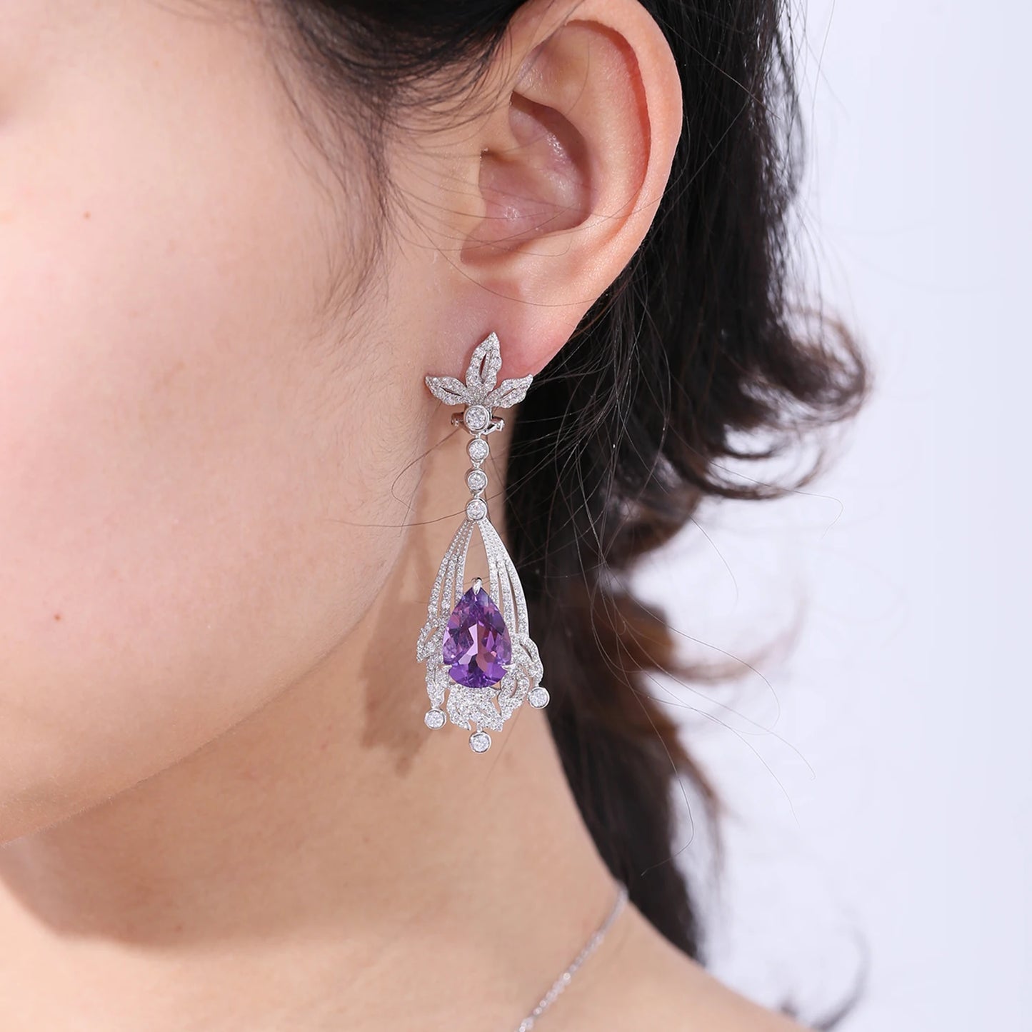 Amethyst Statement Earrings in 925 Sterling Silver Chandelier Earrings