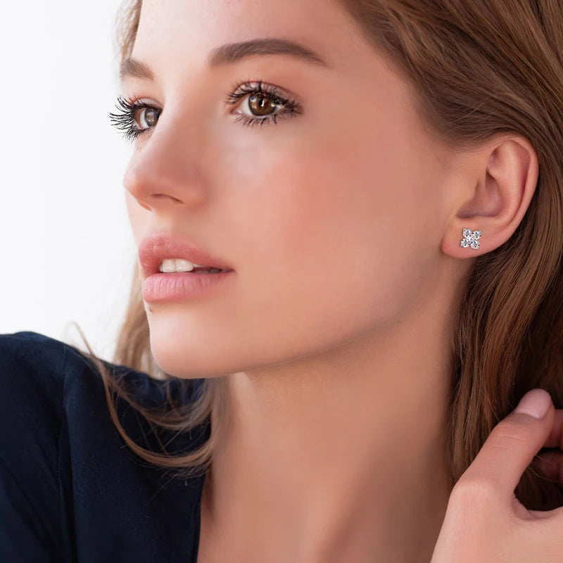 Womens Four Leaf Clover Moissanite Stud Earrings 9