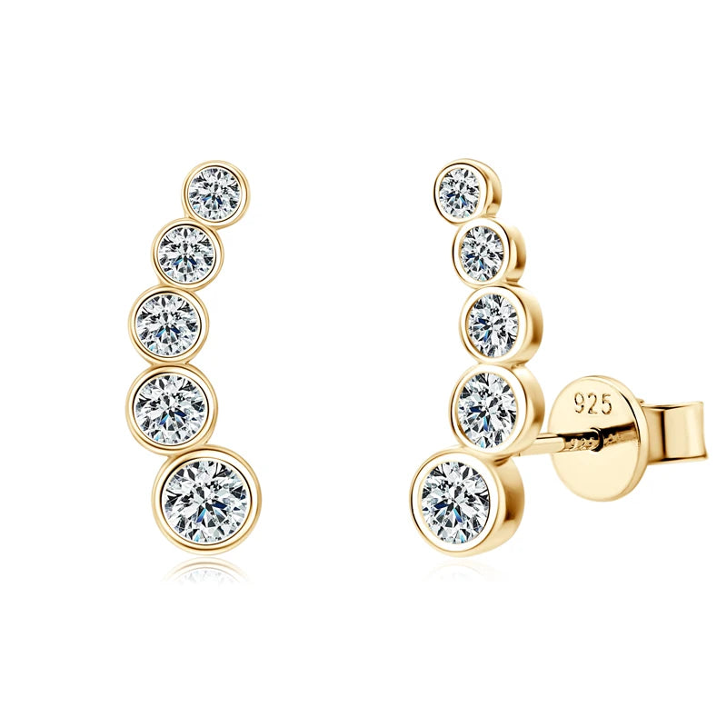 Women's Silver Earrings Climber Moissanite Piercing Studs