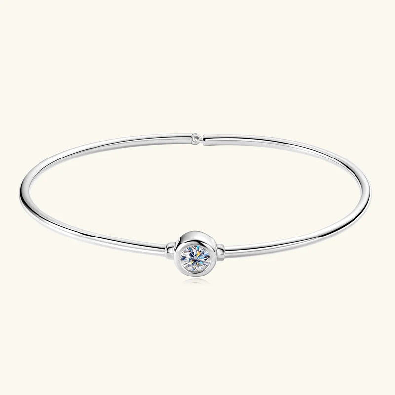 Simple Bangle 925 Silver Bezel Moissanite Bangles for Women