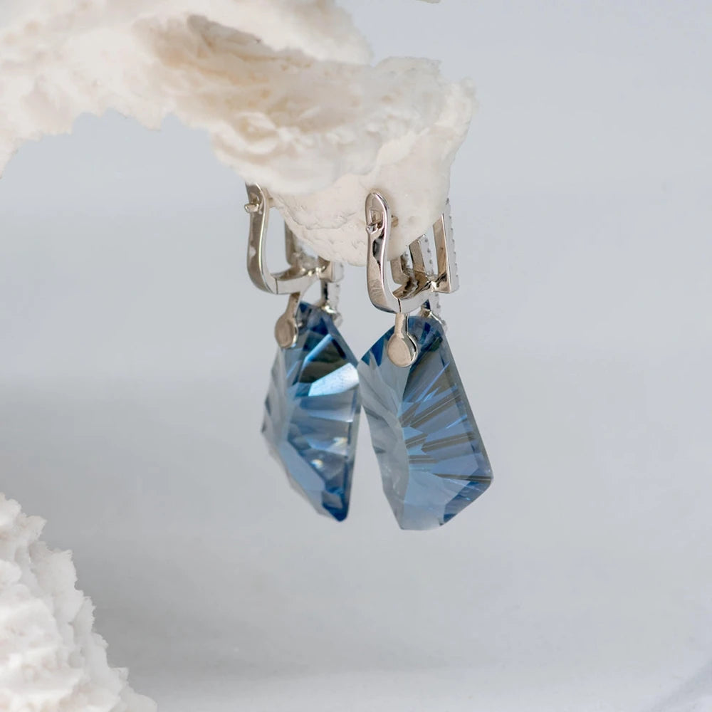 42.40Ct Iolite Blue Mystic Drop Earrings 925 Sterling Silver, Women