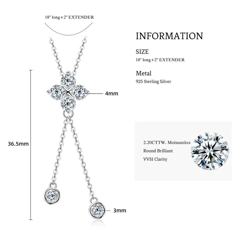 Womans Silver Moissanite Four Leaf Clover Pendant Necklace