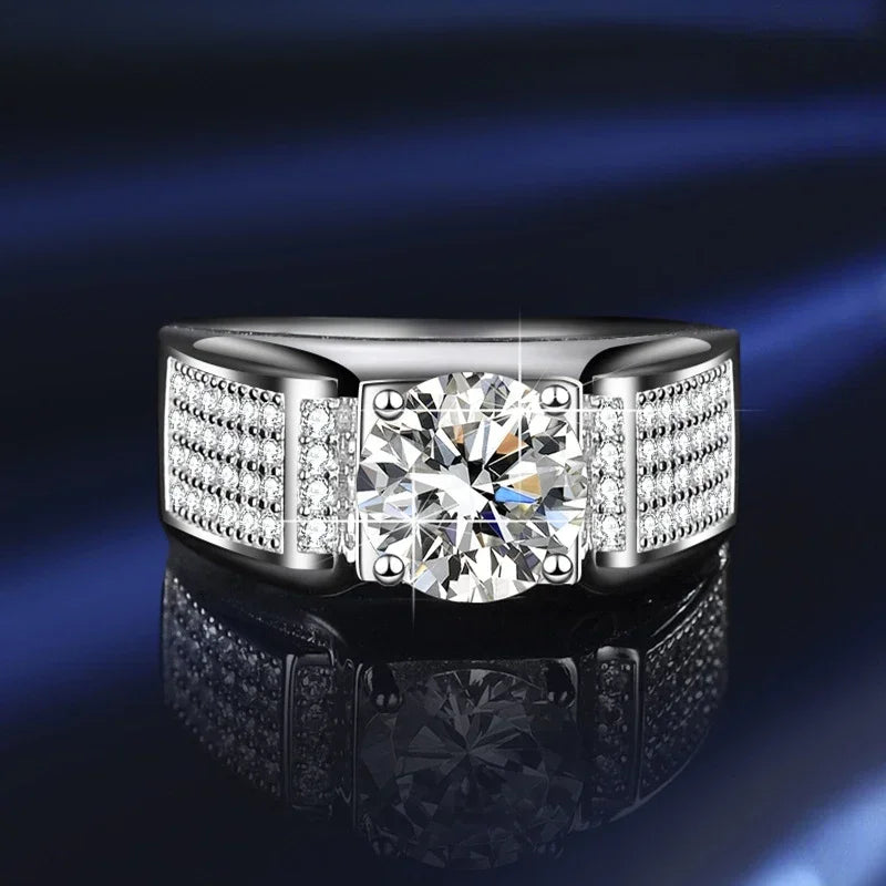 Men's Sterling Silver Gold Plated Moissanite Wedding Ring