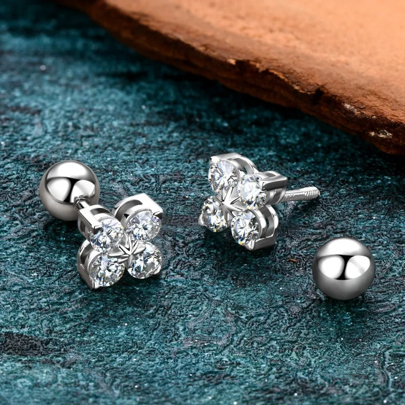 Womens Four Leaf Clover Moissanite Stud Earrings 9
