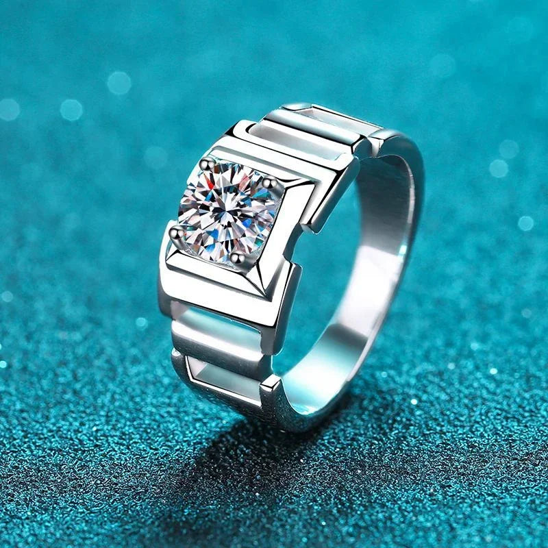 Mens18k Gold Plated Diamond Silver Moissanite Ring