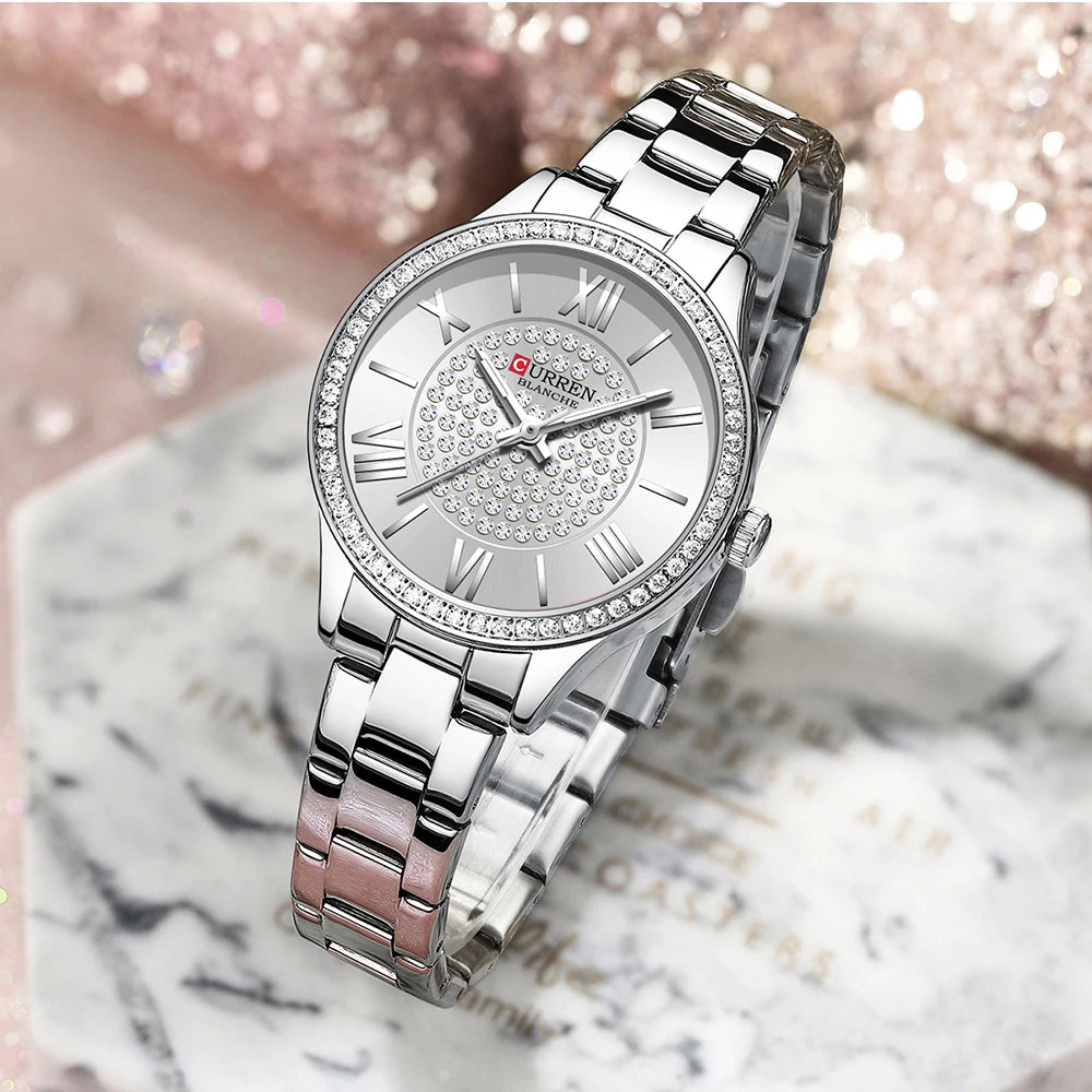 Womens  Stainless Steel Rose Gold Luminous Quartz watch