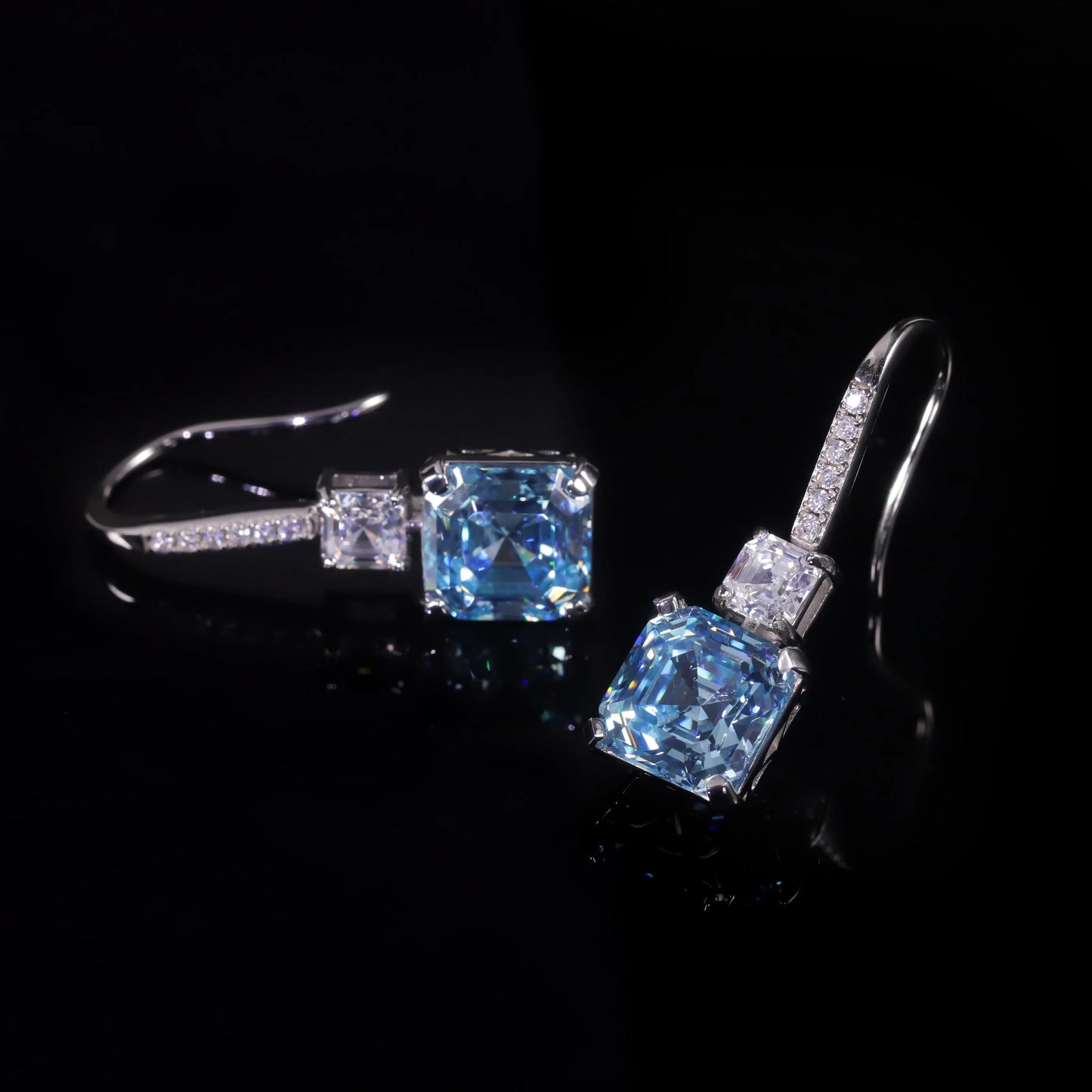 Women's Sterling Silver Gold Plated Diamond Blue Earrings