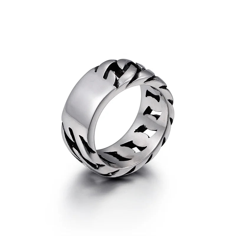 Men's Retro Stainless Steel Cubarn Chain Rotatable Ring