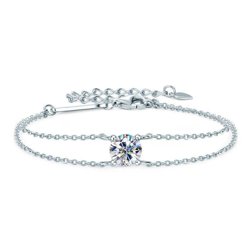 Silver Double Chain Bracelet Moissanite Bracelets for Women