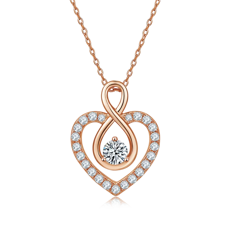 925 Sterling Silver Moissanite Heart Necklace Infinity Loop