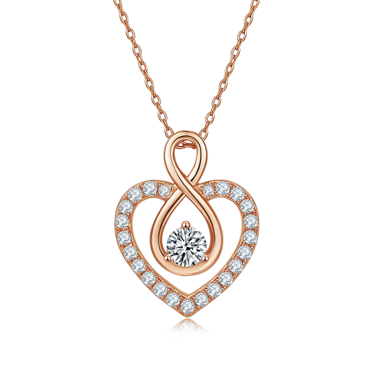 925 Sterling Silver Moissanite Heart Necklace Infinity Loop