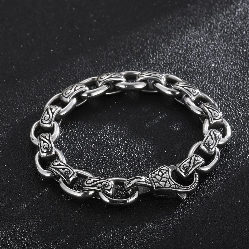 Vintage Stainless Steel Pattern Bracelet for Men 12MM Punk