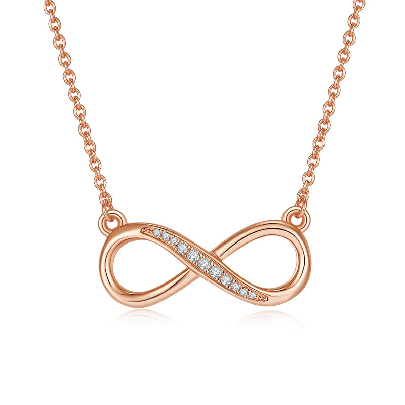 Woman's14k Rose Gold Silver Moissanite Infinity Necklace