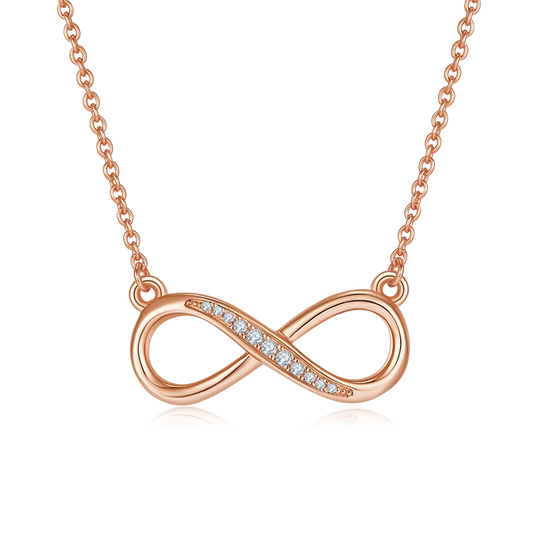 Woman's14k Rose Gold Silver Moissanite Infinity Necklace