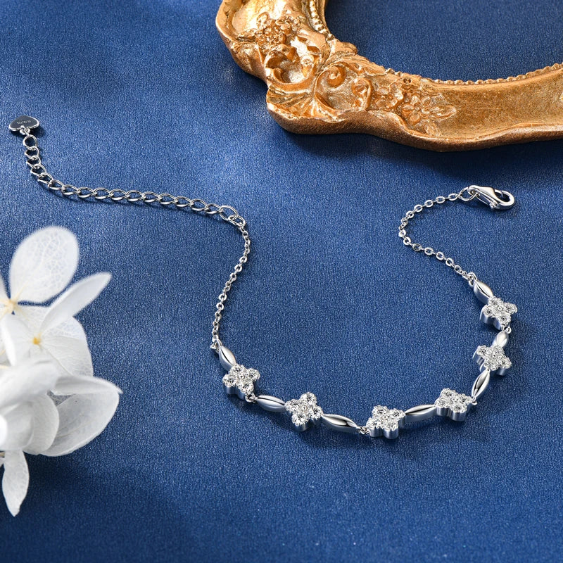 Silver 18k Moissanite Gold Plated Flower Bracelet for Women