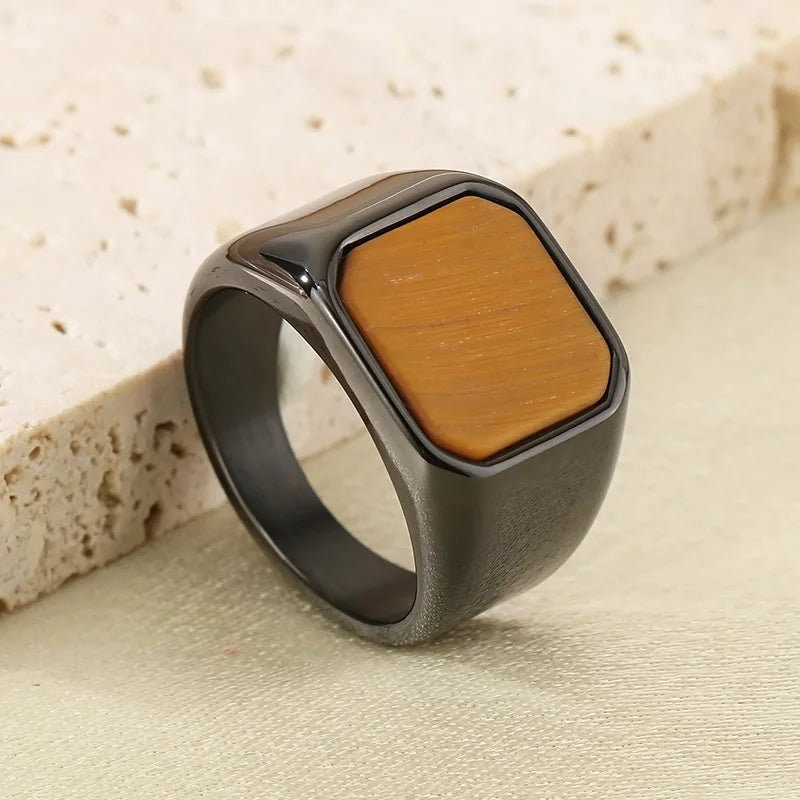 Men KALE Domineering Stainless Steel Amber Stone Ring