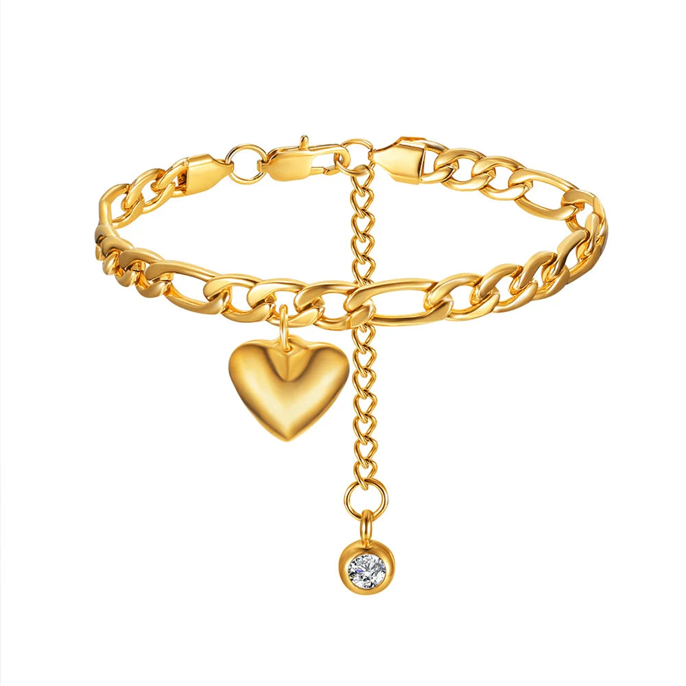 Women Gold Stainless Steel Cuban Ankle Bracelets