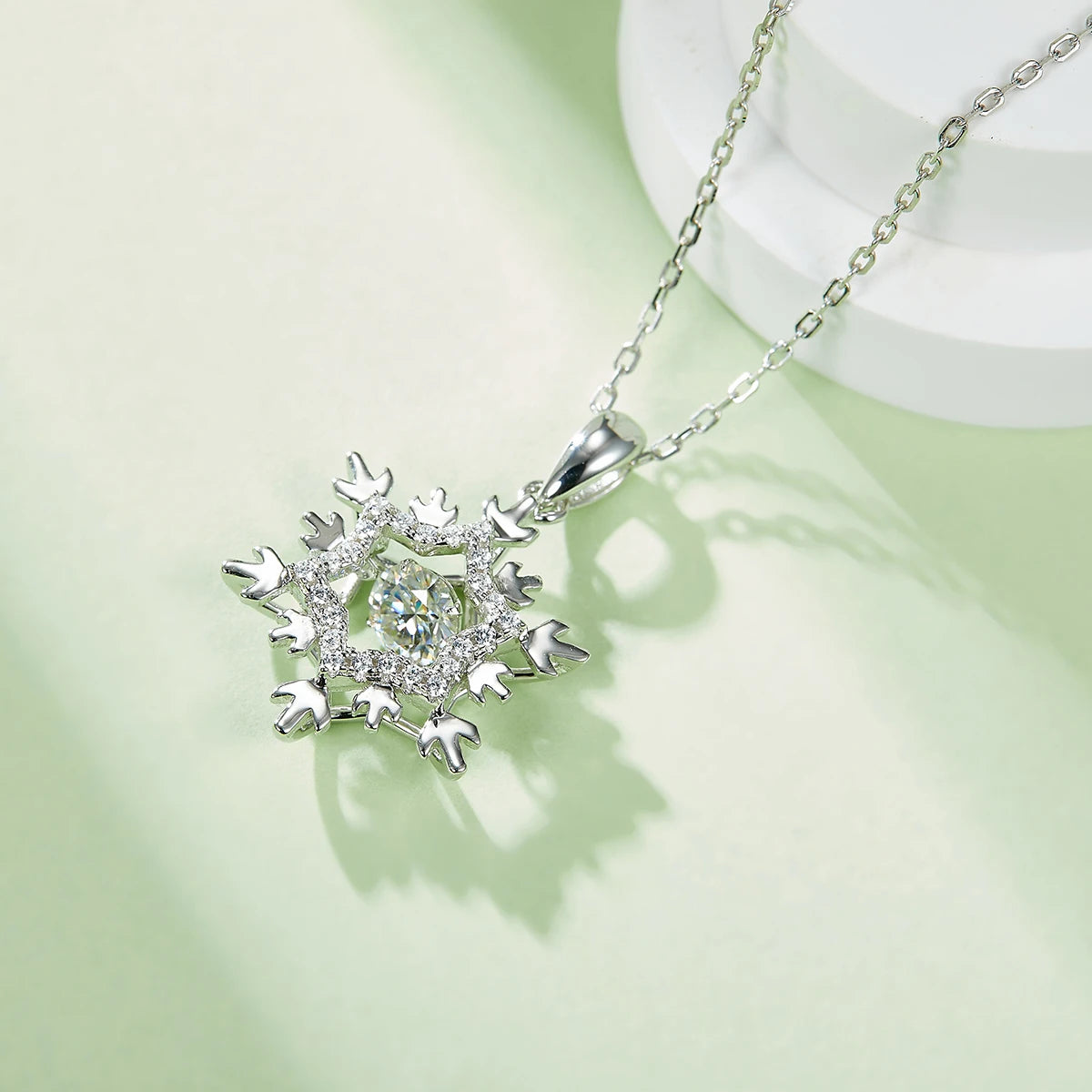 Women's Silver Snowflake Moissanite Diamond Necklace